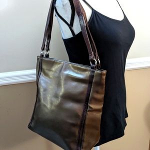 Women's copper/ bronze butter soft double handle shoulder bag by Matrix.